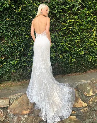 Holly Gown with V neckline and V back By Peter Trends $1 Ivory/Nude thumbnail