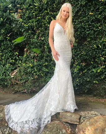 Holly Gown with V neckline and V back By Peter Trends $2 default Ivory/Nude thumbnail