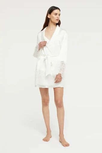 Silk Lace Robe By Fashionata $1 Creme thumbnail