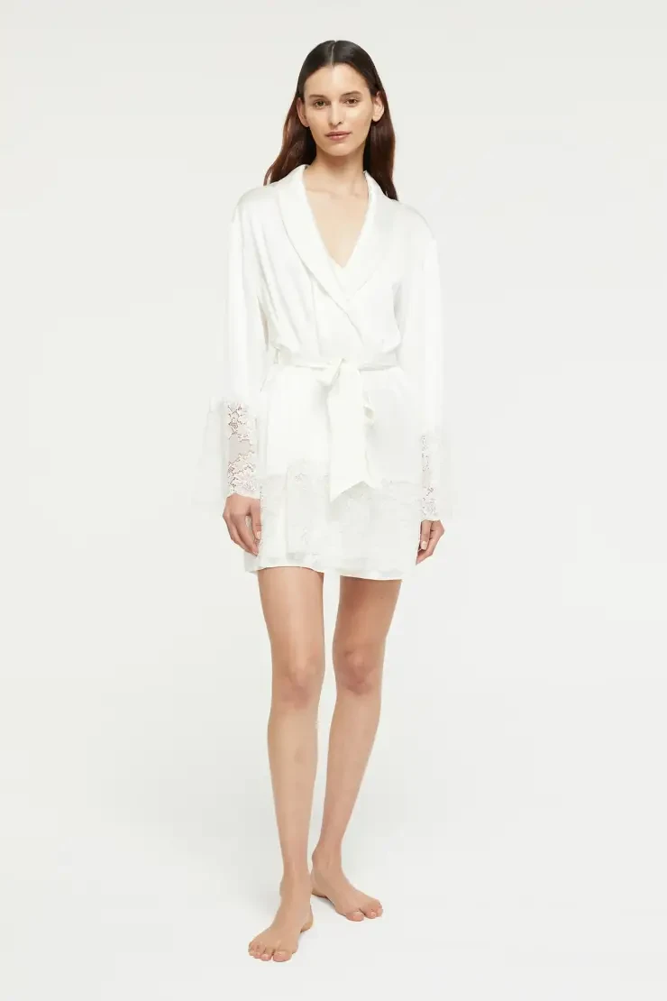 Silk Lace Robe By Fashionata #0 default Creme picture