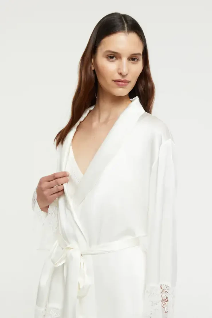 Silk Lace Robe By Fashionata #4 default Creme picture