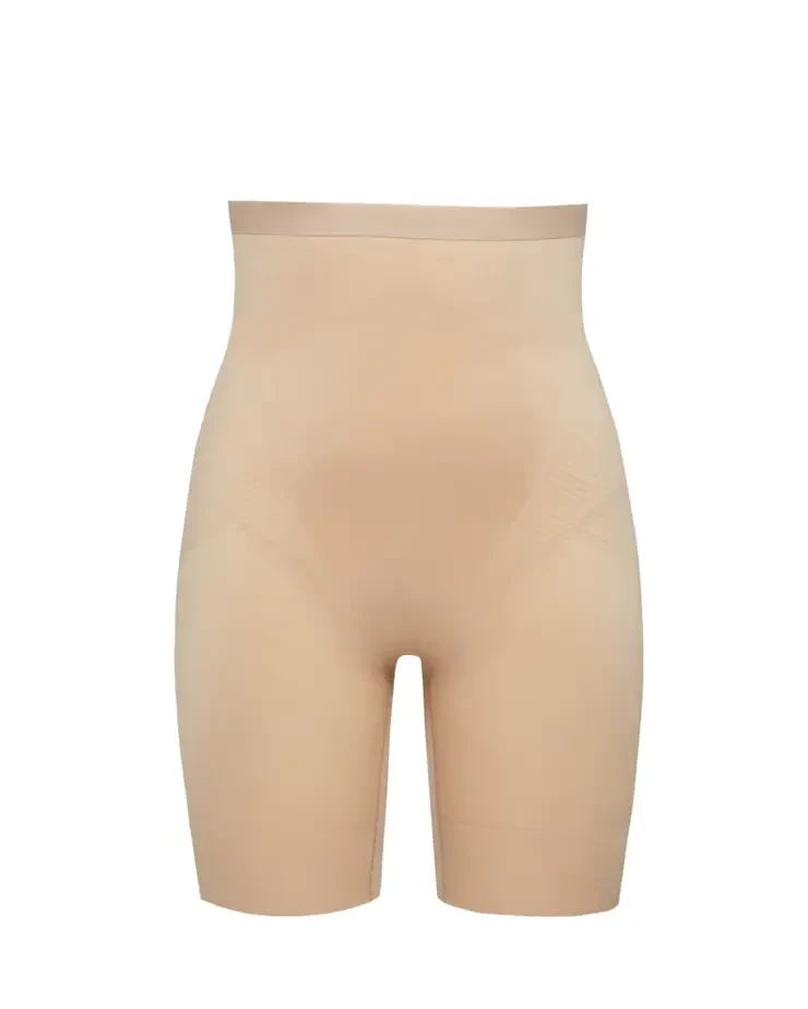 High-Waisted Mid-Thigh Short By Fashionata #0 default Champagne/Beige picture